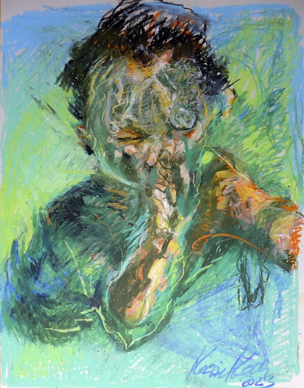 Tauchender Junge, Pastell auf Karton, 42 x 59 cm